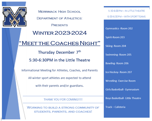 Meet the Coaches Nigh Thursday Dec 7 5:30-6:30